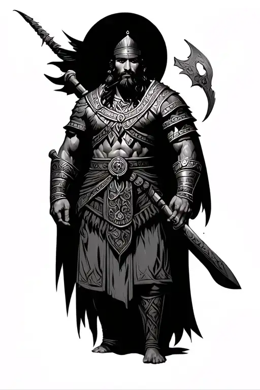 Persian warrior standing tattoo design idea