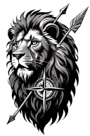 lion head with compass and arrow  tattoo design idea