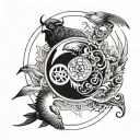 yin yang, compass, buffalo, bird, camera, fish, music note tattoo design idea