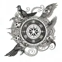yin yang, compass, buffalo, bird, camera, fish, music note tattoo design idea