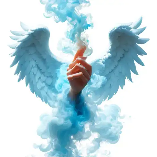 Angel wings intertwined blowing smoke off of fingers  tattoo design idea