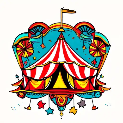 circus tent carnival colorful old school tattoo design idea