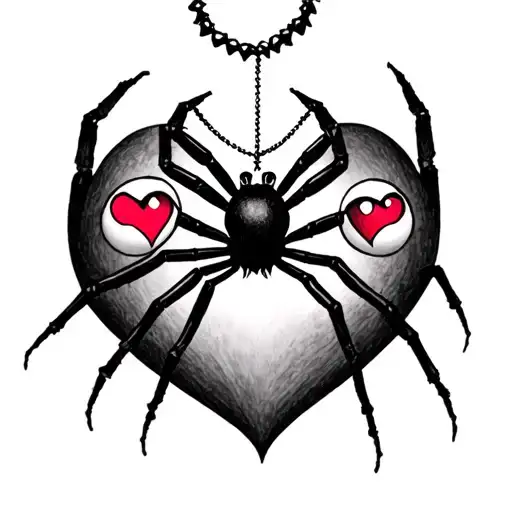 a collab tattoo that has has a  japanese inspired spider with 2  heart eyes  hanging off of a web in a heart shape from  tattoo design idea