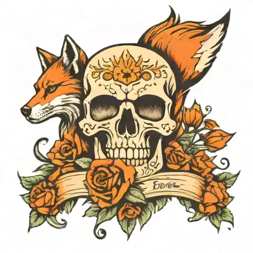skull and fox surrounded tattoo design idea