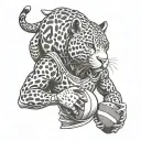 Create a unique tattoo featuring a jaguar playing rugby with a gladiator helmet on tattoo design idea