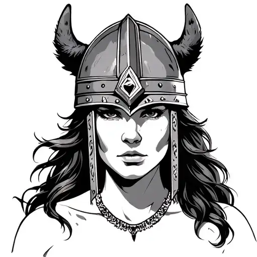 female Viking with Bear head helmet tattoo design idea
