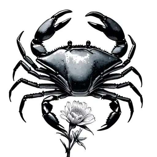 Delphinium and crab tattoo design idea