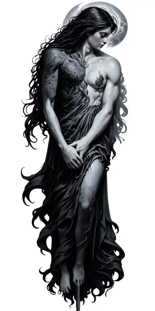 helll, purgatory, and heaven holding hands tattoo design idea