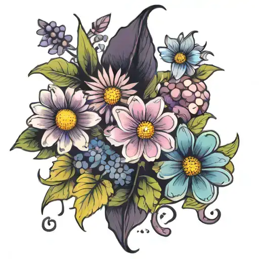 L, T, violet, daisy tattoo design idea