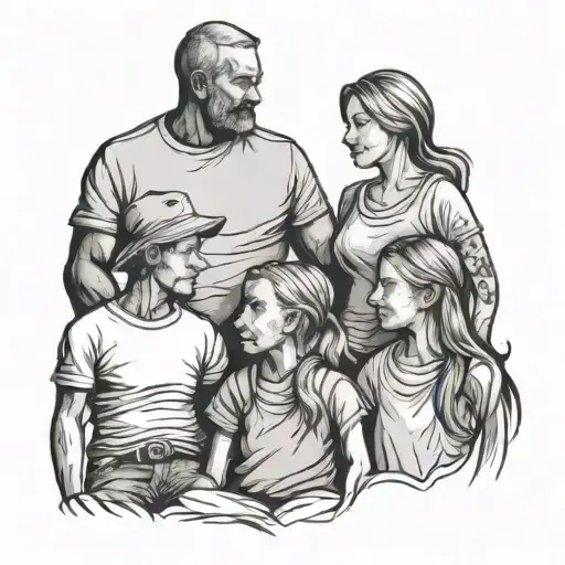 silhouette of family (dad, mom daughter, son) tattoo design idea