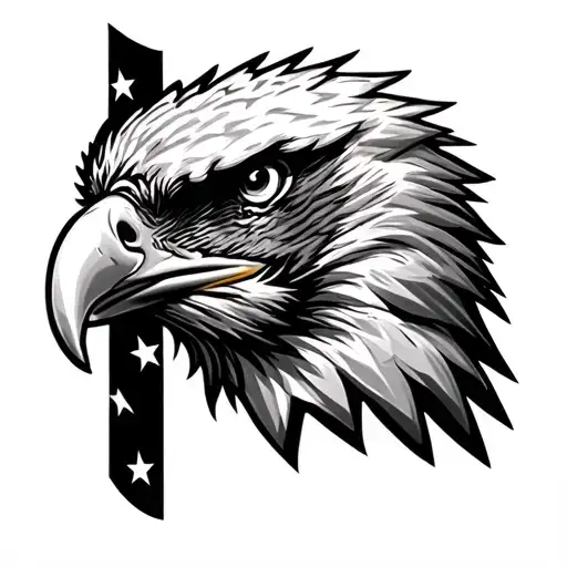 Eagle head profile American flag tattoo design idea