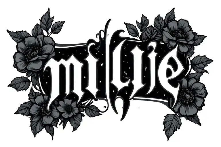 just the word "Millie" in midnight grave font tattoo design idea