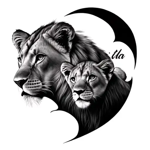 protective lioness with 3 girl cubs face only tattoo design idea