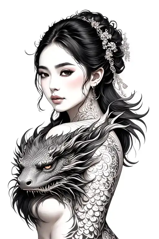 Vietnamese lady with dragon wrapped loosely tattoo design idea