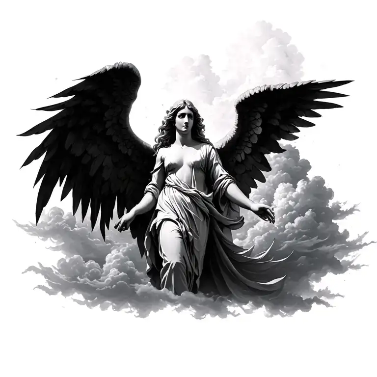  angel of life with clouds rising up tattoo design idea