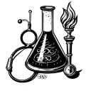 conical flask, stethoscope and Olympic torch tattoo design idea