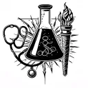 conical flask, stethoscope and Olympic torch tattoo design idea