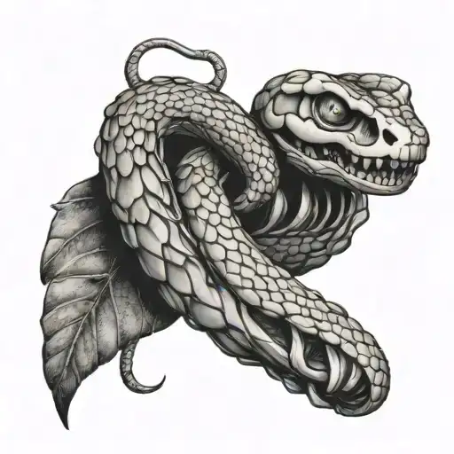 snake on skeleton hand holding tattoo design idea