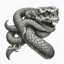 snake on skeleton hand holding tattoo design idea