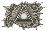 penrose triangle and sun rays made wood carving tattoo design idea