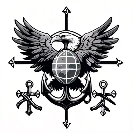 Eagle globe and anchor, jerusalem crosses tattoo design idea