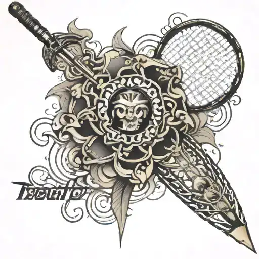 badminton racket trident tattoo design idea