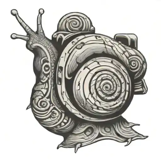 snail with a backpack in an abstract and minimalist way tattoo design idea