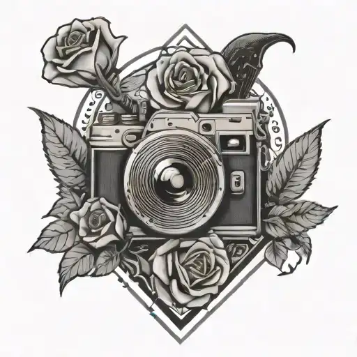 railway tracks,  youth, guitar pick, power, old fashioned camera, beauty and the beast rose, smiley face, hallucinations tattoo design idea