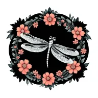 Dragonfly on Balinese mandala design extending into wreath of wild Alaskan flowers tattoo design idea