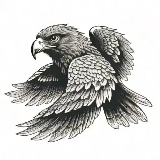 A hawk with wings made of vinyl records flying over a baseball stadium tattoo design idea
