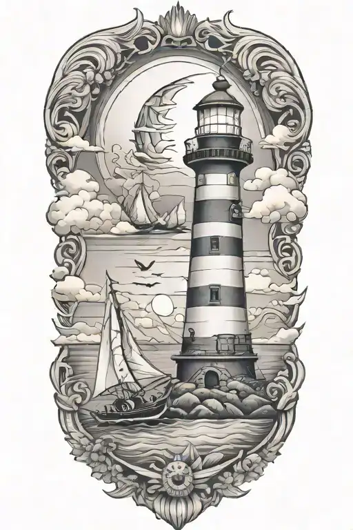 Light house, ships, Indians, motorcycles, tattoo design idea