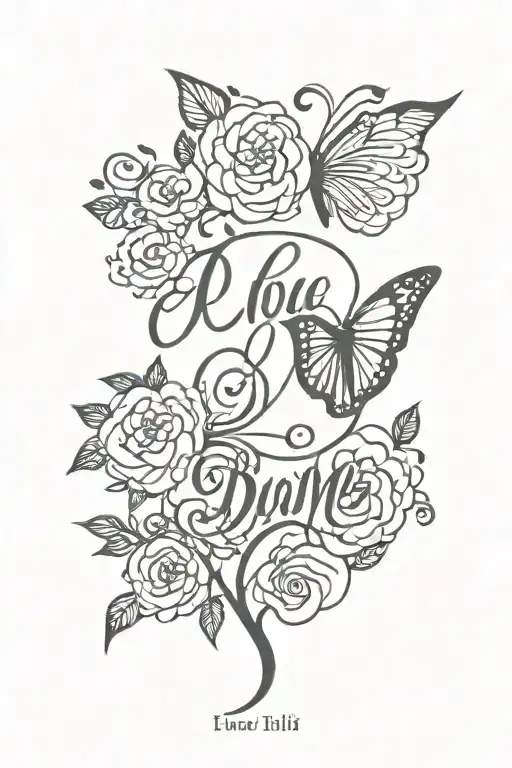 3 Daughters name in one tattoo design idea