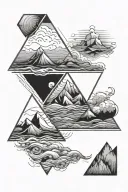 Geometric Triangles with Ocean, Mountain and waves in the triangles tattoo design idea