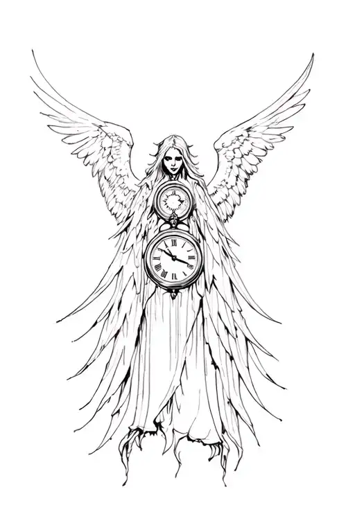 evil angel with clock tattoo design idea