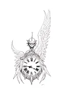 evil angel with clock tattoo design idea
