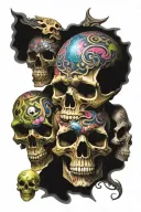 psychedelic bent figures emerging skulls and eyes  tattoo design idea