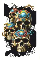 psychedelic bent figures emerging skulls and eyes  tattoo design idea