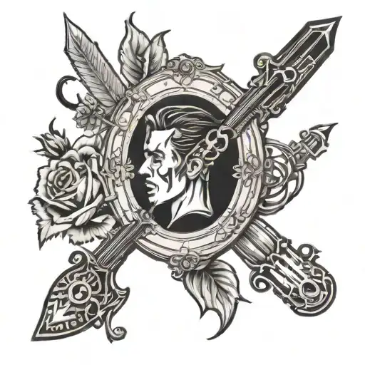 Create a tattoo inspired by Queens of the Stone Age album art in a black-grey style tattoo design idea