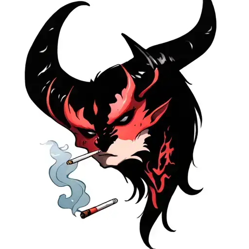 demon smoking cigarette tattoo design idea