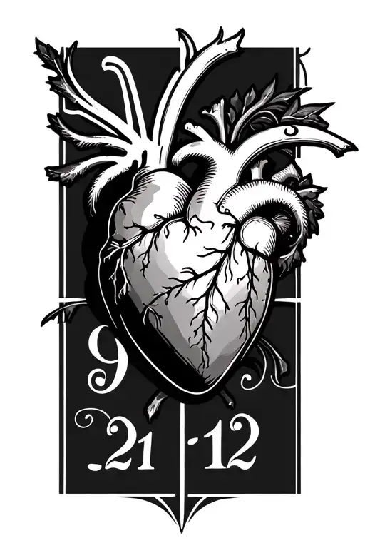 9-13 heart 2-21 Romain number tattoo design idea
