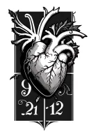 9-13 heart 2-21 Romain number tattoo design idea