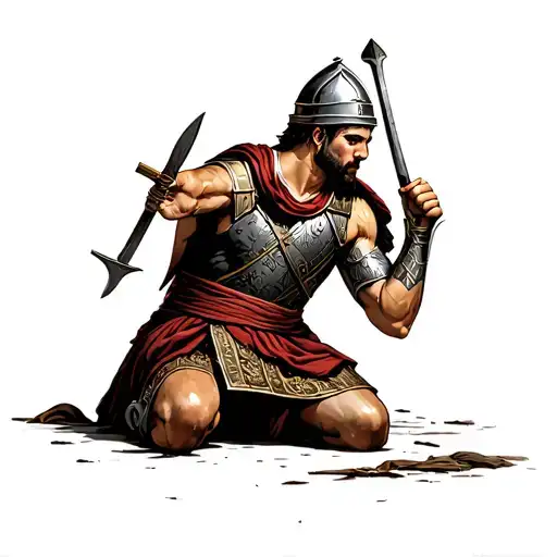 roman soldier kneeling tattoo design idea