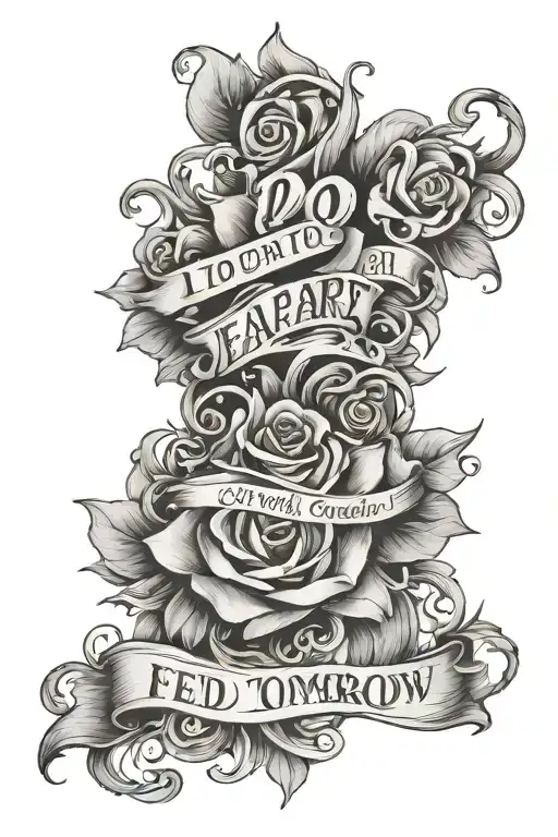 words " I do not and will not fear tomorrow because I feel as though today has been enough" with a shaded background  tattoo design idea