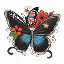 butterfly with cuba flag dancing music notes and hibiscus flower tattoo design idea