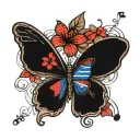 butterfly with cuba flag dancing music notes and hibiscus flower tattoo design idea
