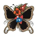 butterfly with cuba flag dancing music notes and hibiscus flower tattoo design idea