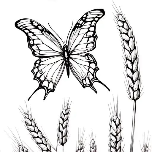 A butterfly in a wheat field in the French countryside tattoo design idea