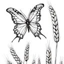 A butterfly in a wheat field in the French countryside tattoo design idea