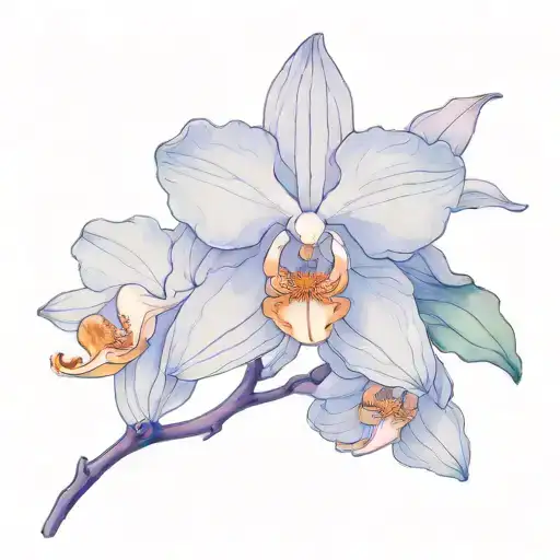 singular Ocean Breeze Orchid outline with purple and blue lines for filler tattoo design idea