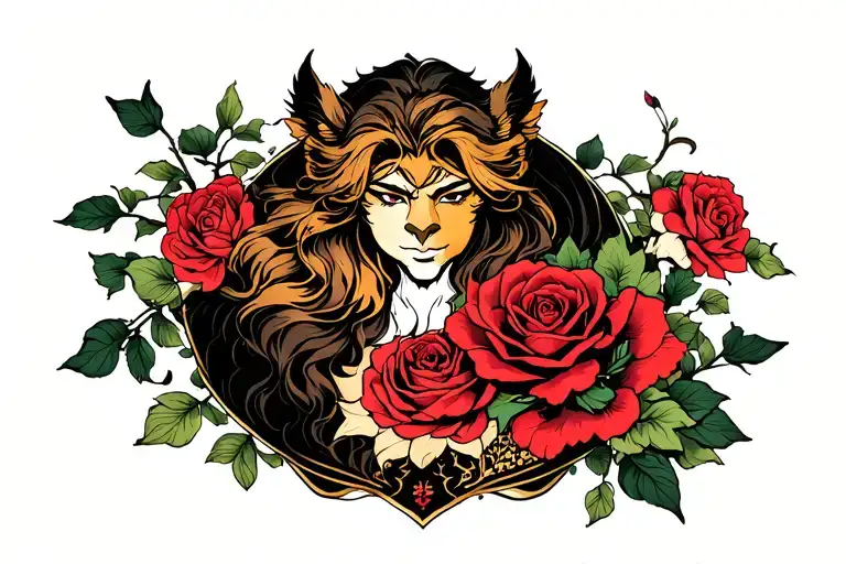 beauty and the beast with rose tattoo design idea